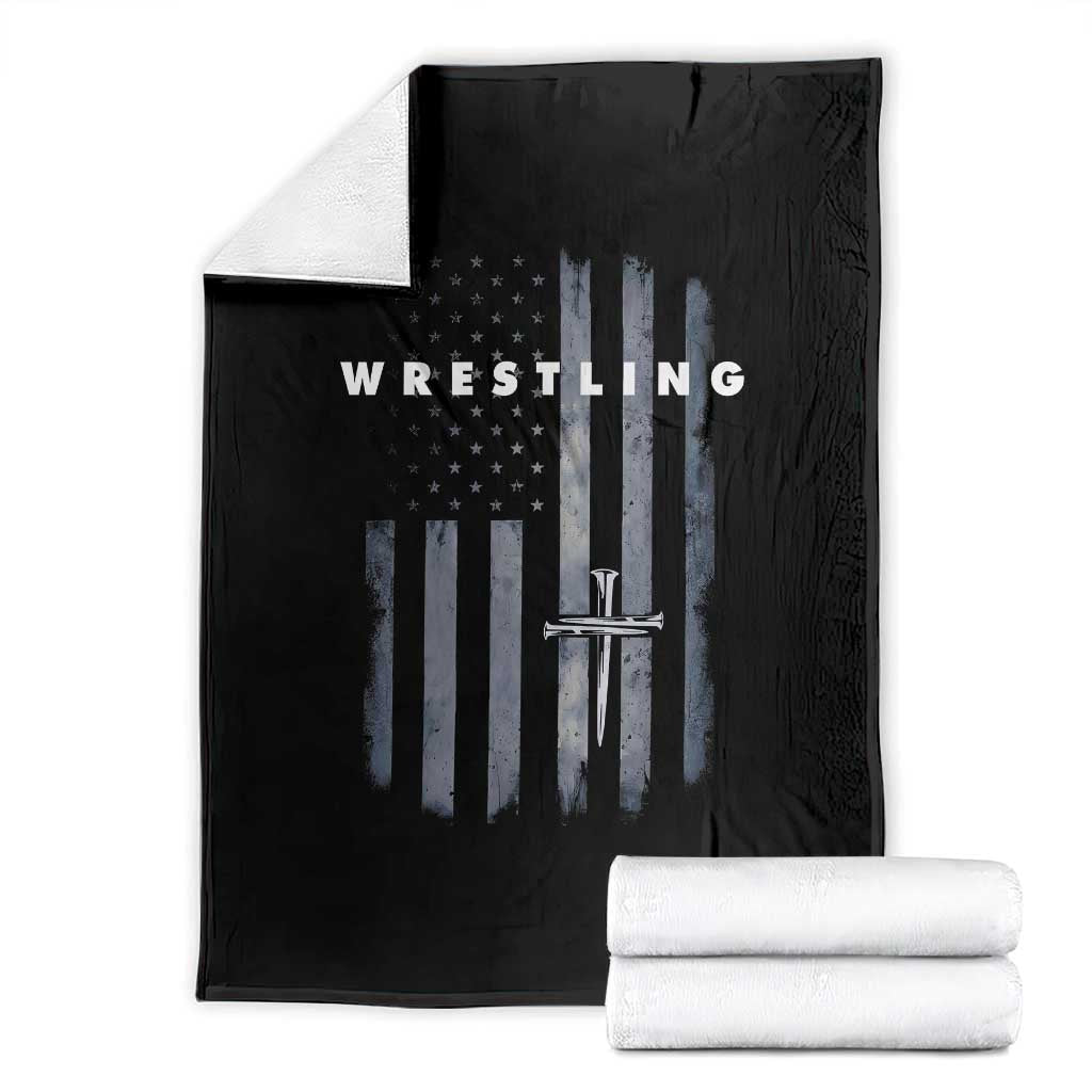 Christian Wrestling Throw Blanket Wrestler Faith Strength US USA Flag Christ Cross