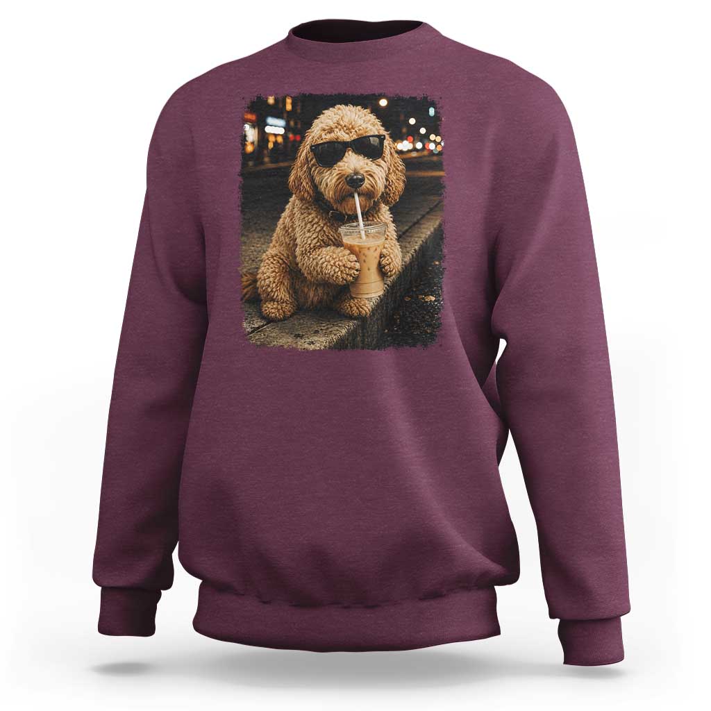 Goldendoodle Drinking Iced Coffee Sweatshirt Grunge Graphic Funny Dog Lover