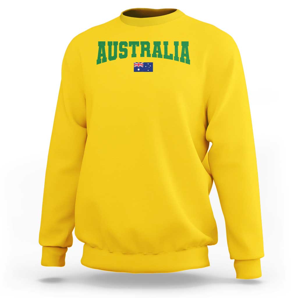 Green Yellow Australia Sweatshirt Down Under Team Australia Flag Varsity Lettering Soccer Fans Football Tournament