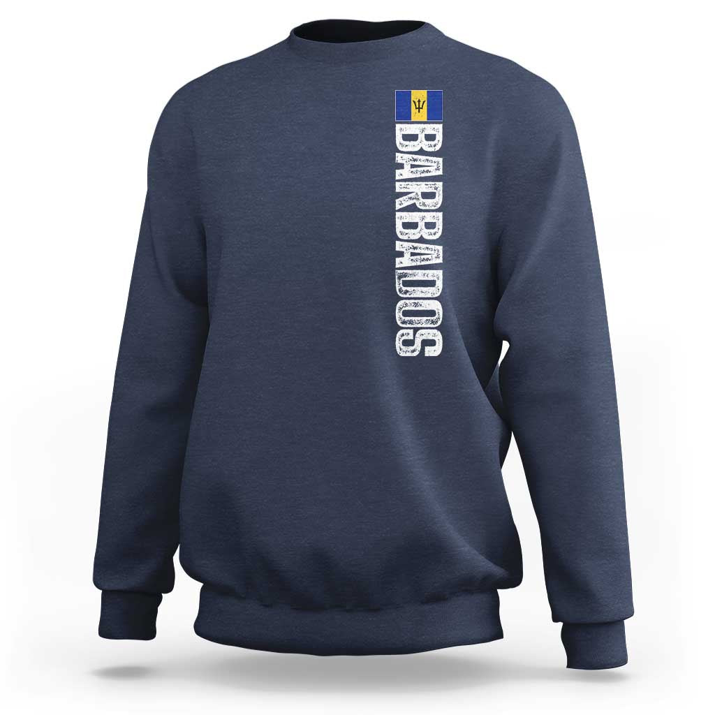 Barbados Flag Sweatshirt Distressed Vertical Typography Caribbean Island Pride Heritage Gift