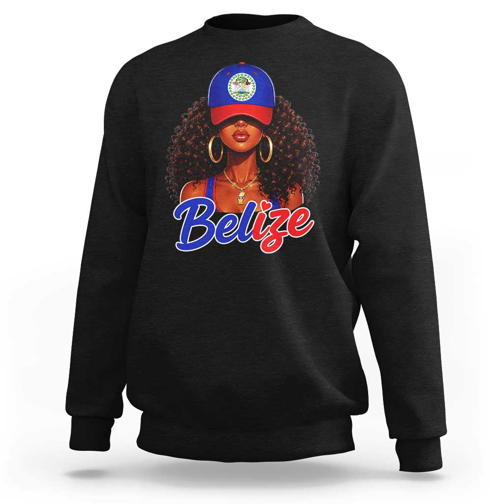 Belize Princess Sweatshirt Melanin Afro Girl Belize Flag Heritage Gift for Black Girls