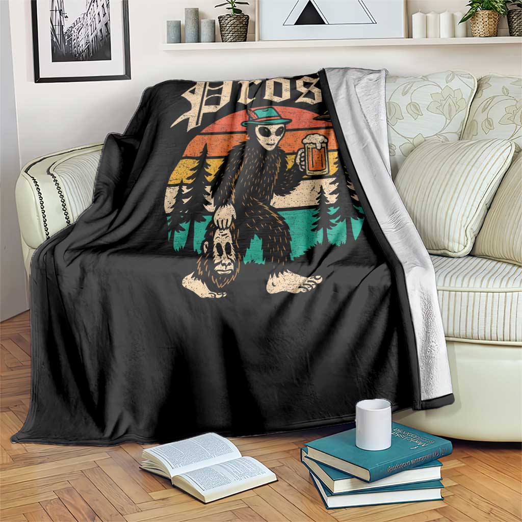 Oktoberfest Bigfoot Alien Beer Throw Blanket Retro German Sasquatch Beer - Wonder Print Shop