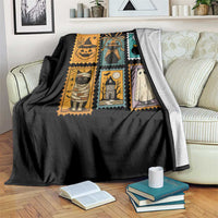 Black Cat Pumpkin Throw Blanket Retro Halloween Ghots Cat Stamp - Wonder Print Shop