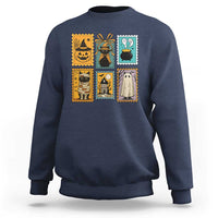 Black Cat Pumpkin Sweatshirt Retro Halloween Ghots Cat Stamp - Wonder Print Shop
