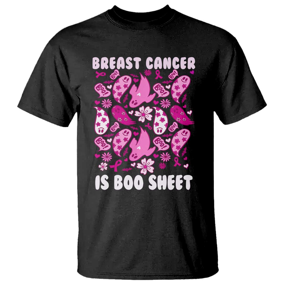 In October We Wear Pink T Shirt Ghost Breast Cancer Is Boo Sheet - Wonder Print Shop