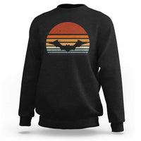 Black Halloween bat sweatshirt with retro sunset bat graphic, crew neck long sleeves.
