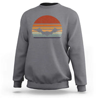 Charcoal gray Halloween bat sweatshirt with retro sunset bat graphic, crew neck long sleeves.