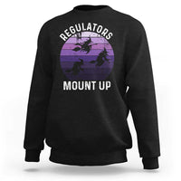 Black Halloween witch sweatshirt with 'REGULATORS MOUNT UP' back graphic