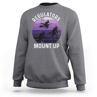 Charcoal Halloween witch sweatshirt with 'REGULATORS MOUNT UP' back graphic