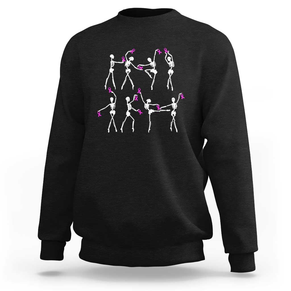 Pink Ribbon Breast Cancer Awareness Sweatshirt Skeleton Ballerinas Ballet Dance Cute Halloween - Wonder Print Shop