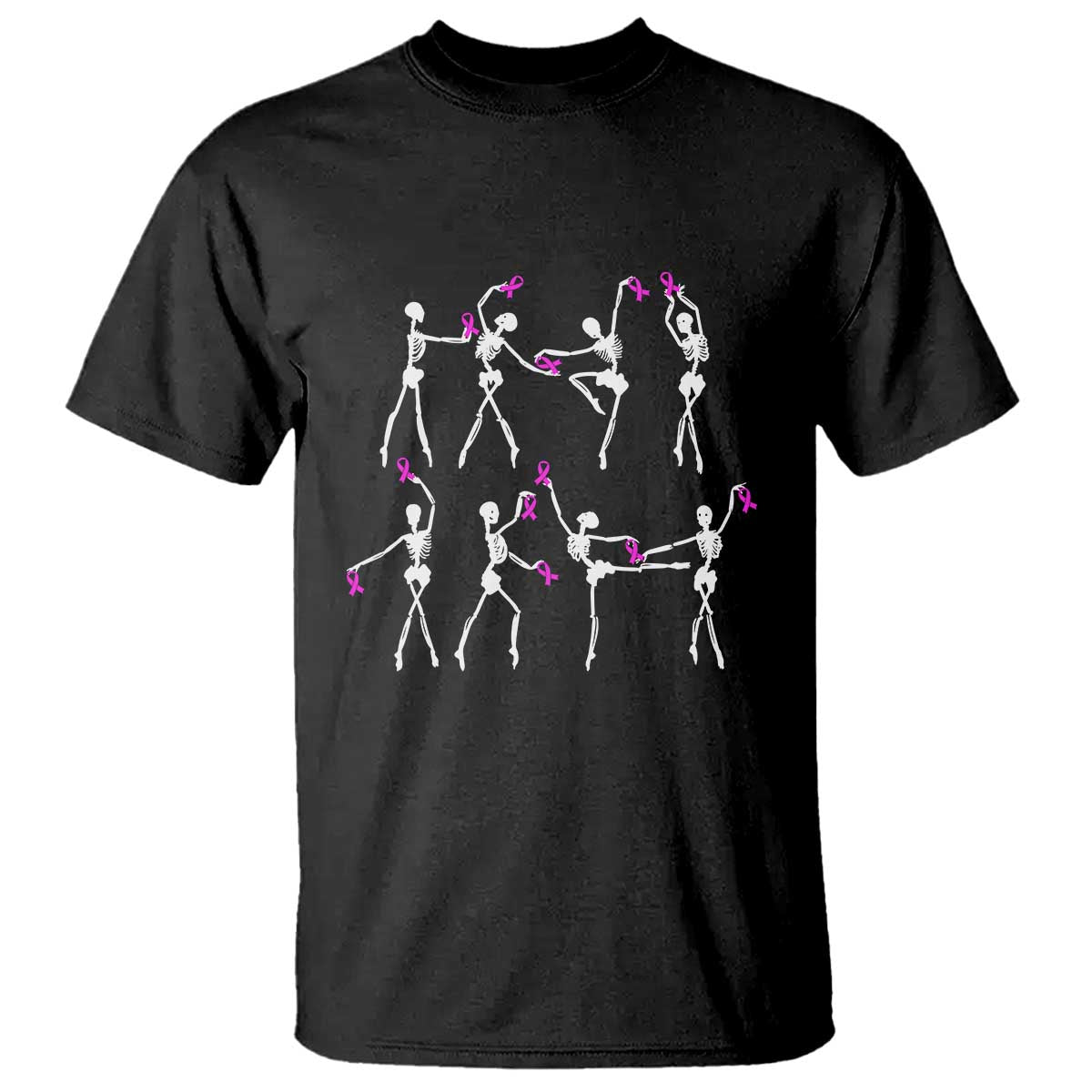 Pink Ribbon Breast Cancer Awareness T Shirt Skeleton Ballerinas Ballet Dance Cute Halloween - Wonder Print Shop