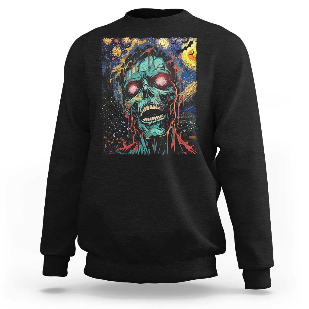 Black horror Halloween sweatshirt with colorful screaming skull front graphic