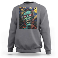 Charcoal gray horror Halloween sweatshirt with colorful screaming skull front print
