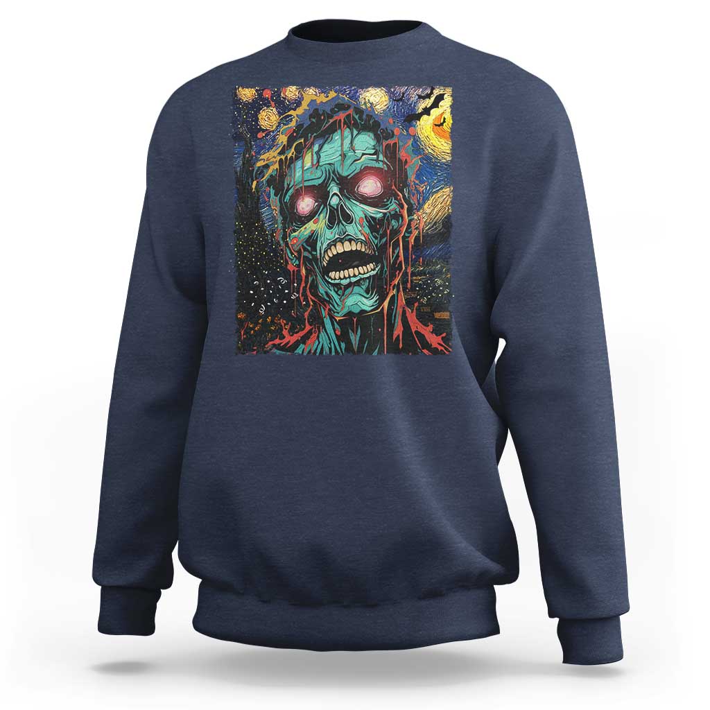 Navy horror Halloween sweatshirt with colorful screaming skull front print
