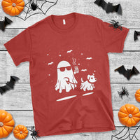Red Halloween ghost dog graphic T-shirt with crew neck and short sleeves