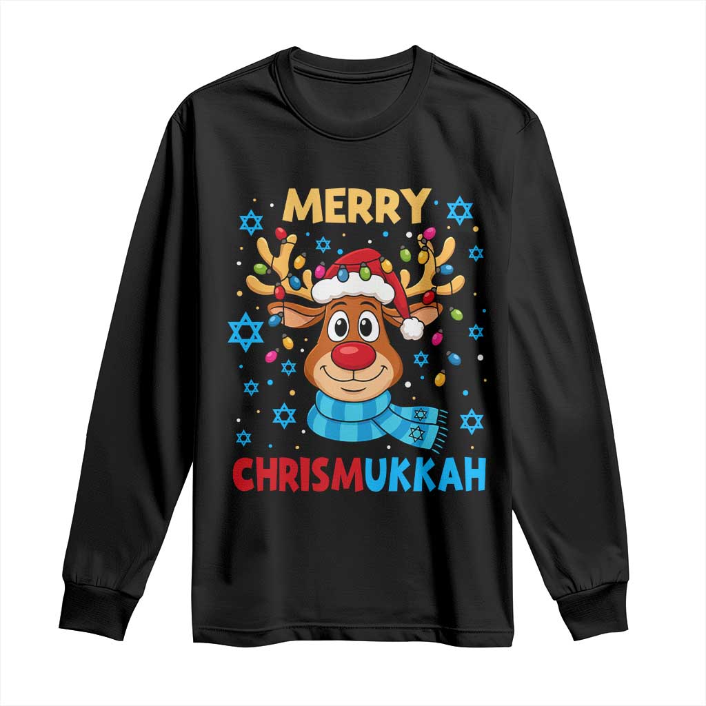 Merry Chrismukkah Long Sleeve Shirt Jewish Happy Christmas Hanukkah Reindeer Menorah - Wonder Print Shop