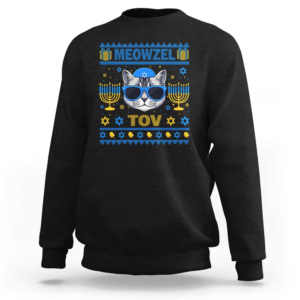 Cat Hanukkah Sweatshirt Meowzel Tov Jewish Cat Owner Ugly Chanukah - Wonder Print Shop