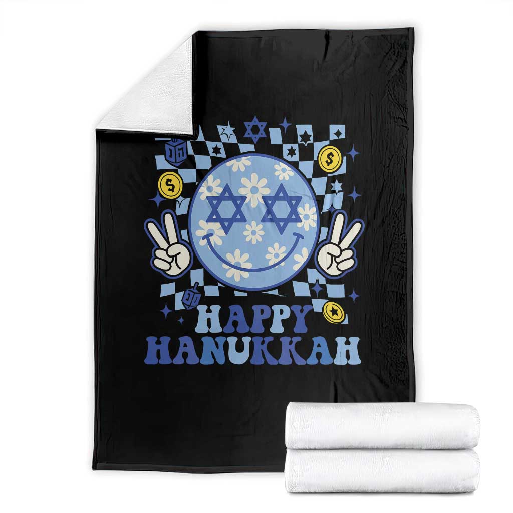 Happy Hanukkah Throw Blanket Groovy Star Of David Smile Face Chanukah Pajama - Wonder Print Shop