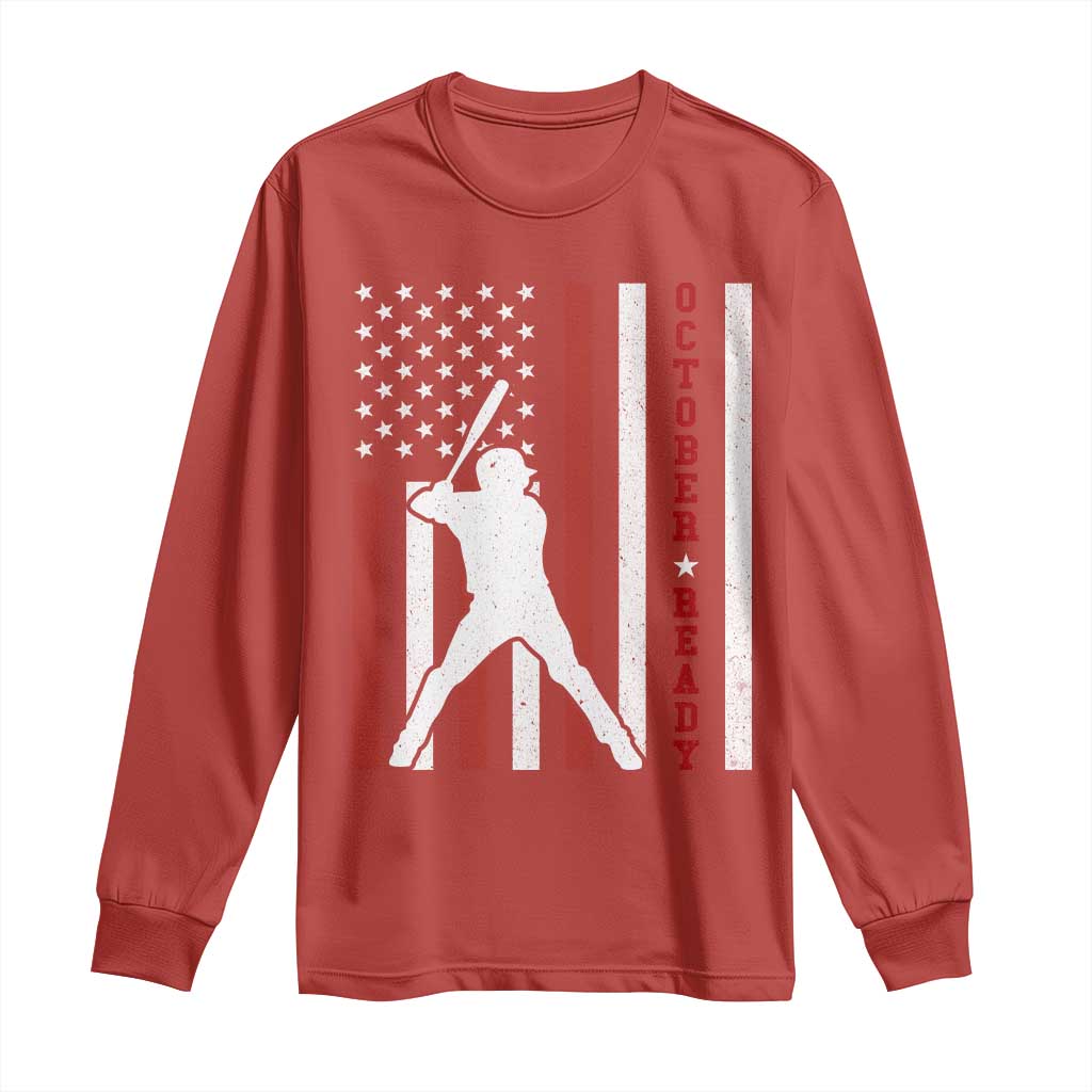 October Ready Long Sleeve Shirt Cool Distressed Philadelphia Baseball Fan US Flag - Wonder Print Shop