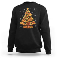 Kids Christmas sweatshirt in black with pizza tree graphic, crewneck long sleeves