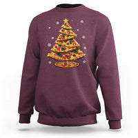 Kids Christmas sweatshirt in maroon with pizza tree graphic, crewneck long sleeves