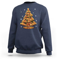 Kids Christmas sweatshirt in navy with pizza tree graphic, crewneck long sleeves