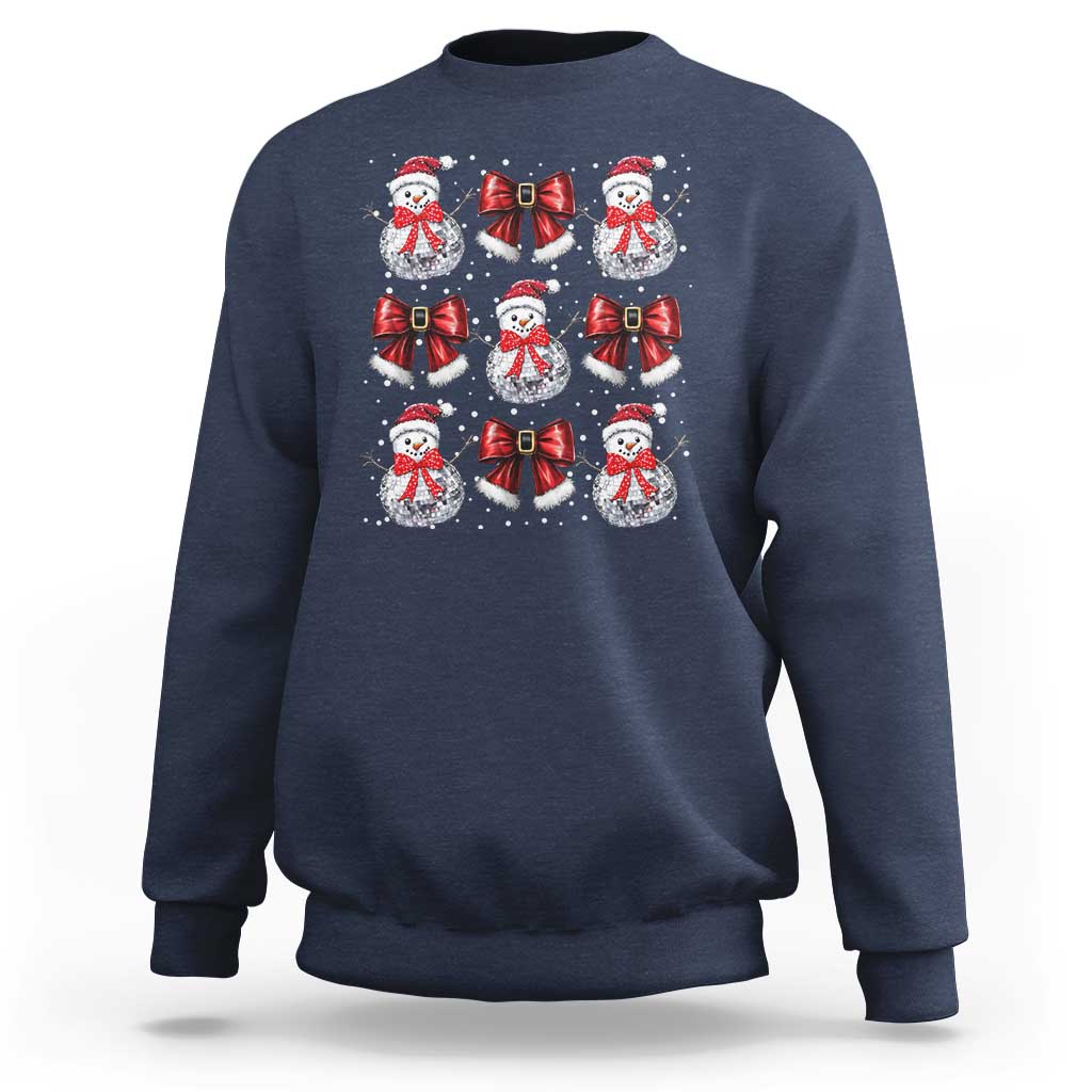 Navy sweatshirt with nine snowman and red bow graphic