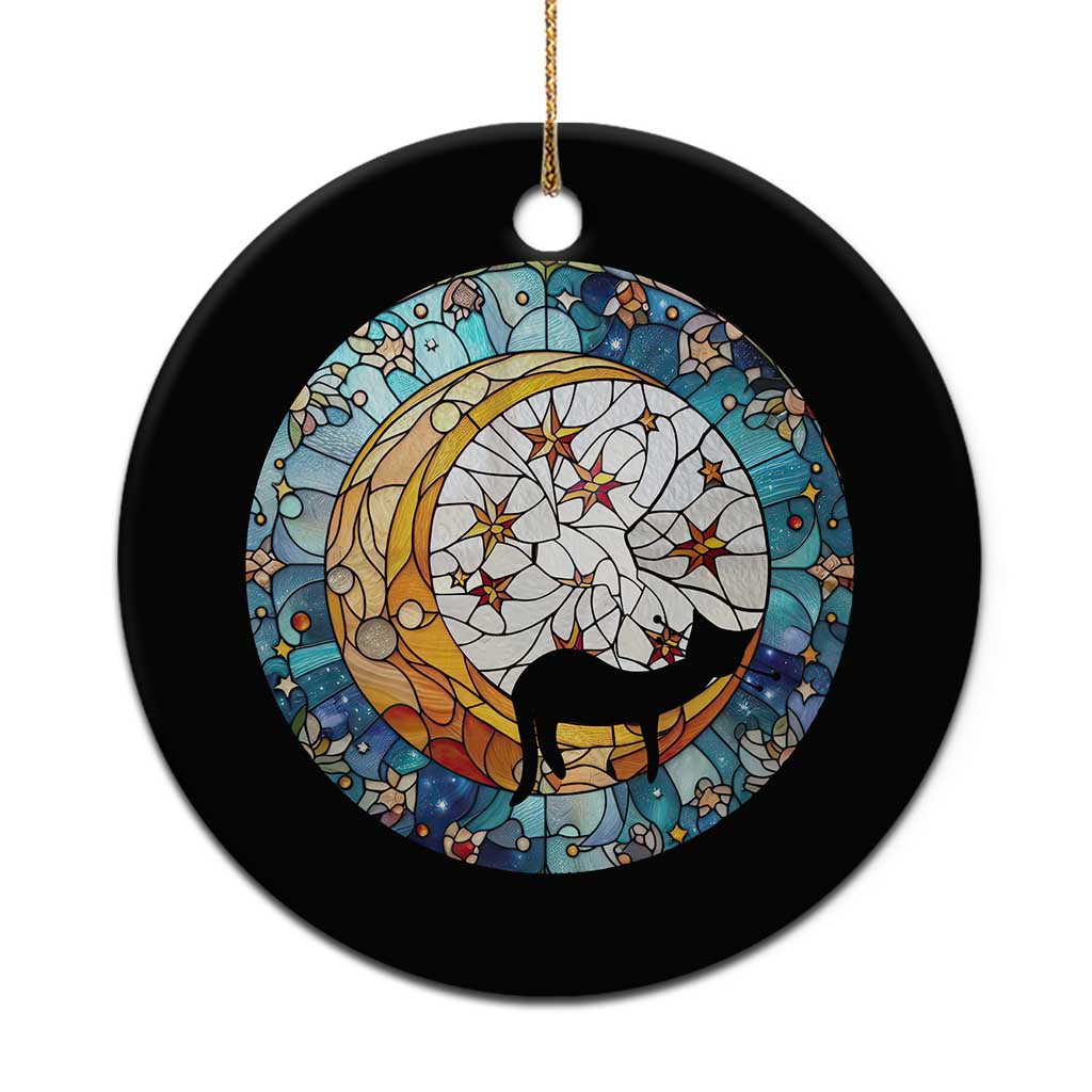 Cat Memorial Christmas Ornament Sleeping Black Cat on Moon Pet Sympathy Gift Stained Glass - Wonder Print Shop