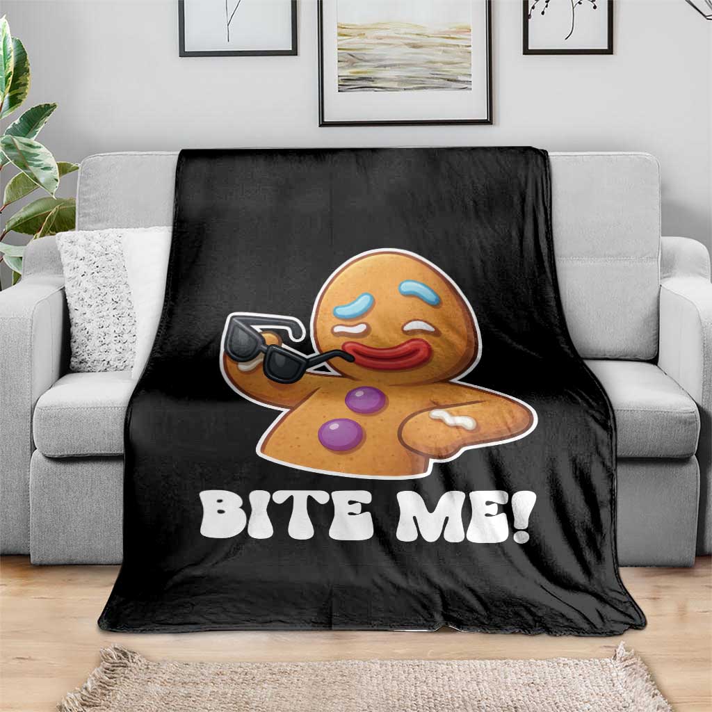 Funny Xmas Gingerbread Man Throw Blanket Funny Sexy Cookie Bite Me - Wonder Print Shop