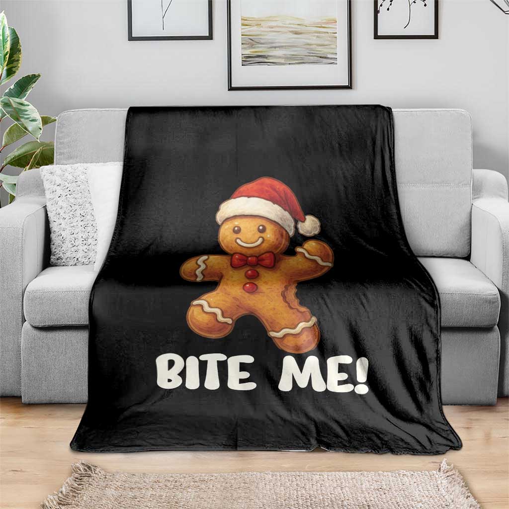Funny Xmas Gingerbread Man Throw Blanket Cookie Bite Me - Wonder Print Shop