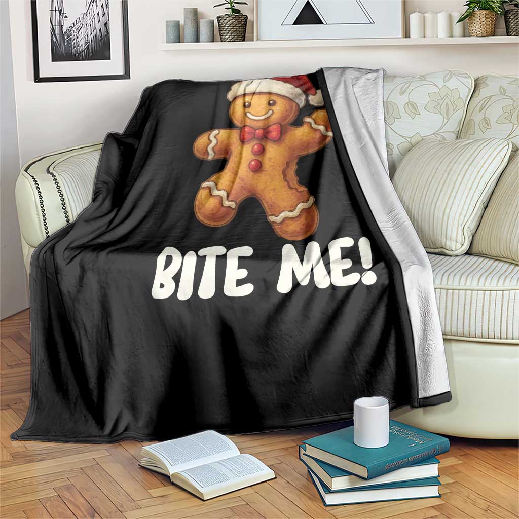 Funny Xmas Gingerbread Man Throw Blanket Cookie Bite Me - Wonder Print Shop