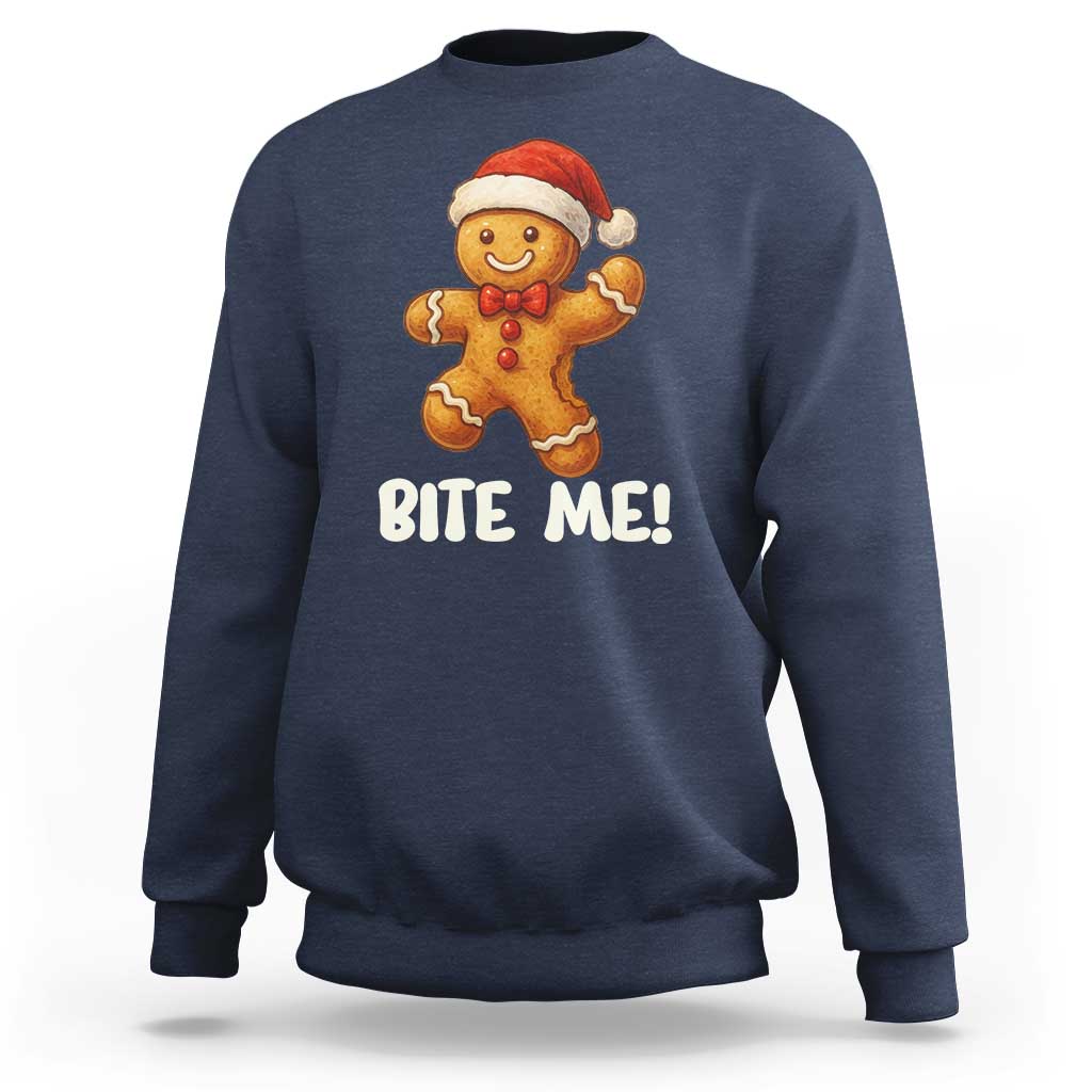 Funny Xmas Gingerbread Man Sweatshirt Cookie Bite Me - Wonder Print Shop