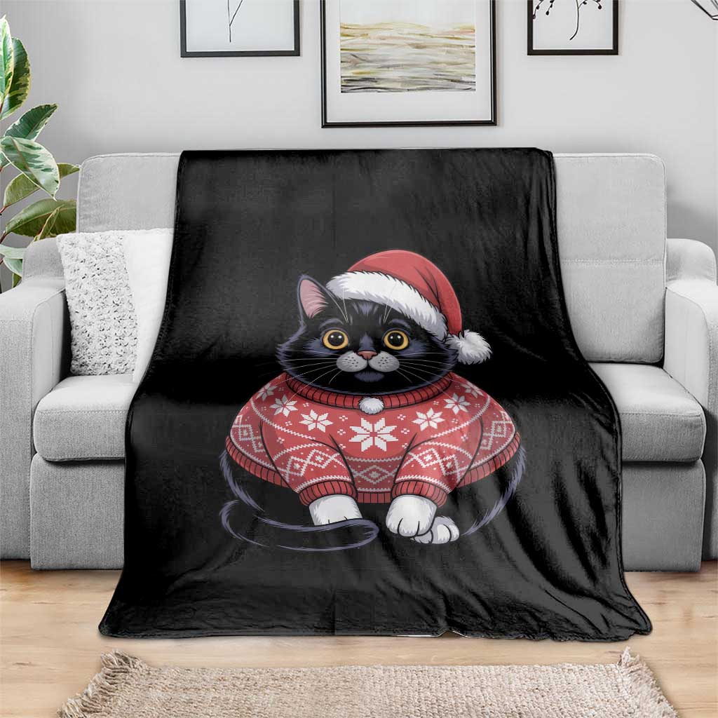 Christmas Black Cat Throw Blanket Catmas Gift For New Year - Wonder Print Shop