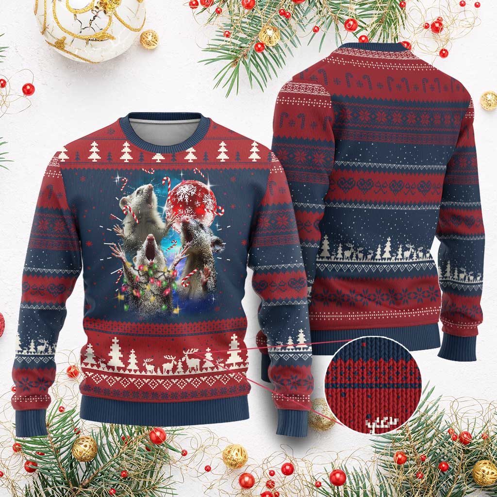 Possum Christmas Knitted Sweatshirt 3 Opossum Possum Funny Weird Cursed Meme - Wonder Print Shop