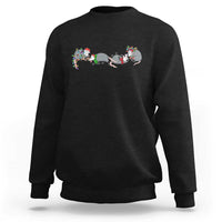 Black crewneck opossum Christmas sweatshirt with colorful light garland graphic