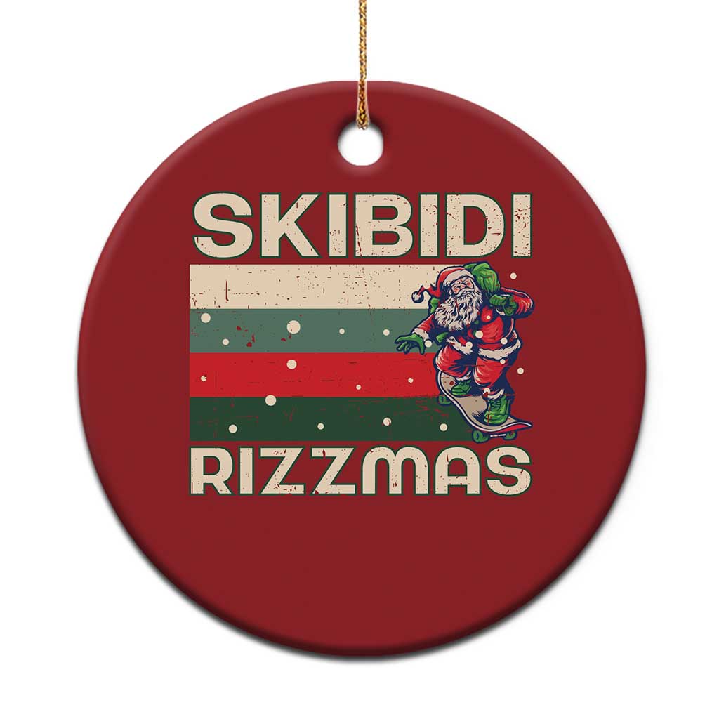 Funny Christmas Ornament Skibidi Rizzmas Rizz Santa Clause Skating Board Xmas Retro Stripe - Wonder Print Shop