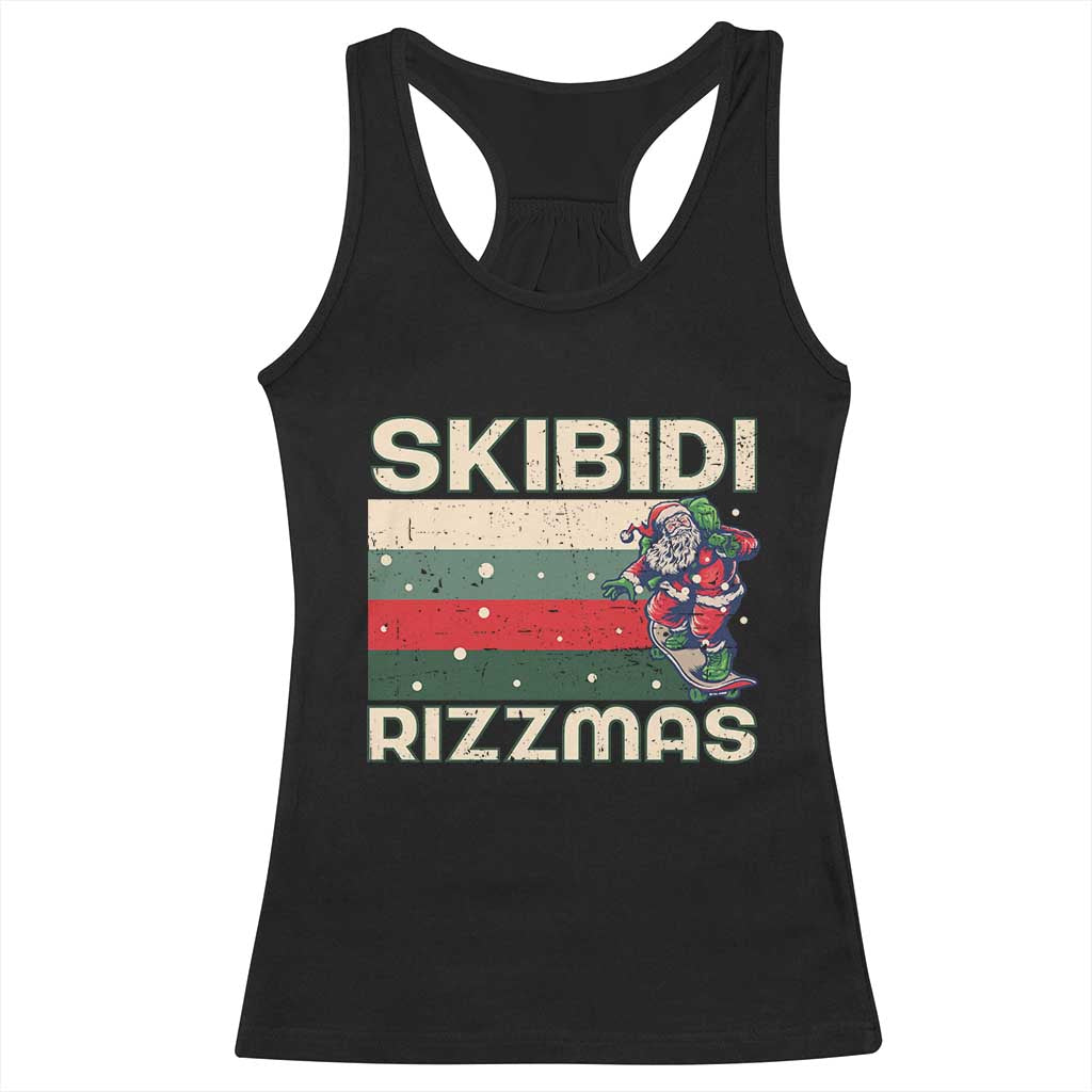 Funny Christmas Racerback Tank Top Skibidi Rizzmas Rizz Santa Clause Skating Board Xmas Retro Stripe