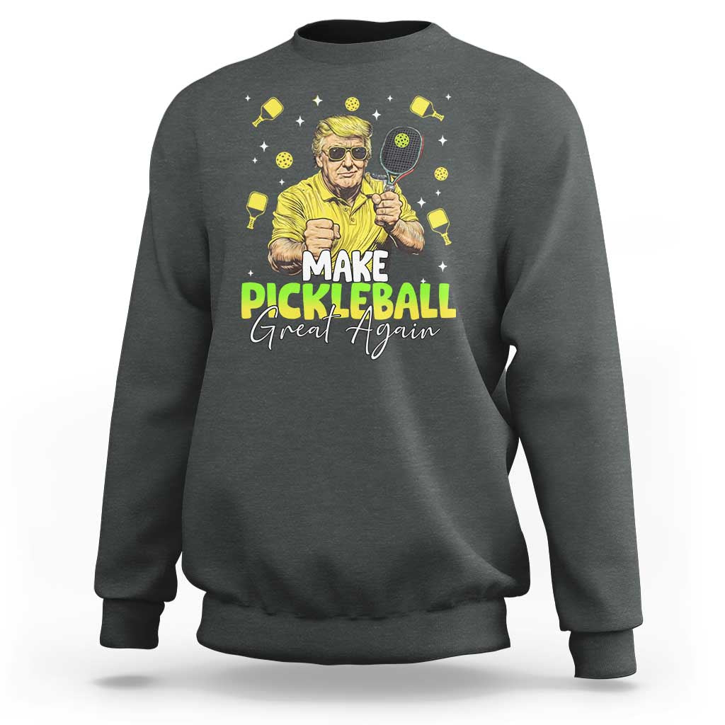 Dark heather crewneck sweatshirt with "Make Pickleball Great Again" graphic