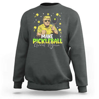 Dark heather crewneck sweatshirt with "Make Pickleball Great Again" graphic