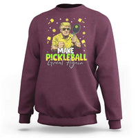 Maroon crewneck sweatshirt with "Make Pickleball Great Again" graphic