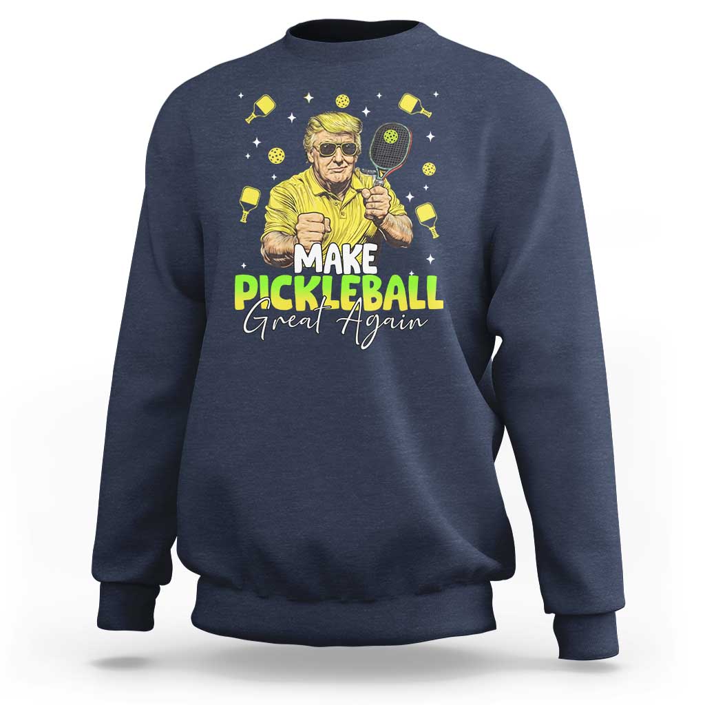 Navy crewneck sweatshirt with "Make Pickleball Great Again" graphic