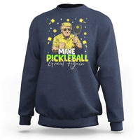 Navy crewneck sweatshirt with "Make Pickleball Great Again" graphic