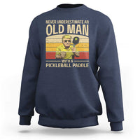 Pickleball sweatshirt, navy crewneck with front pickleball graphic print