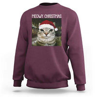 Meowy Christmas Sweatshirt Xmas Silly Staring Cat Meme Santa Hat - Wonder Print Shop