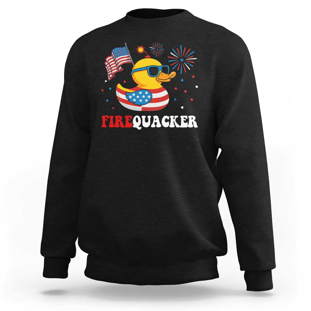 Funny July 4th Sweatshirt Patriotic Duck Firequacker American Flag - Wonder Print Shop