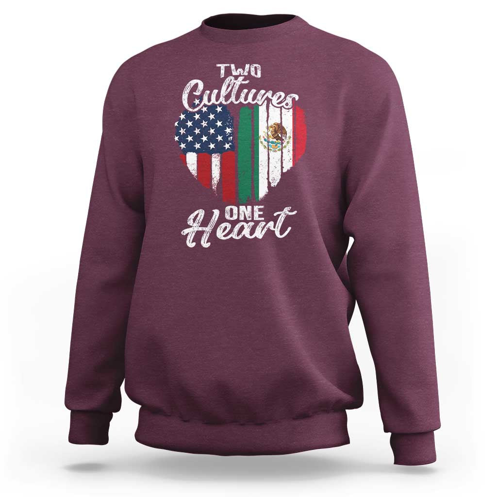 Mexican Roots Sweatshirt Mexican American Flag Two Cultures One Heart - Wonder Print Shop