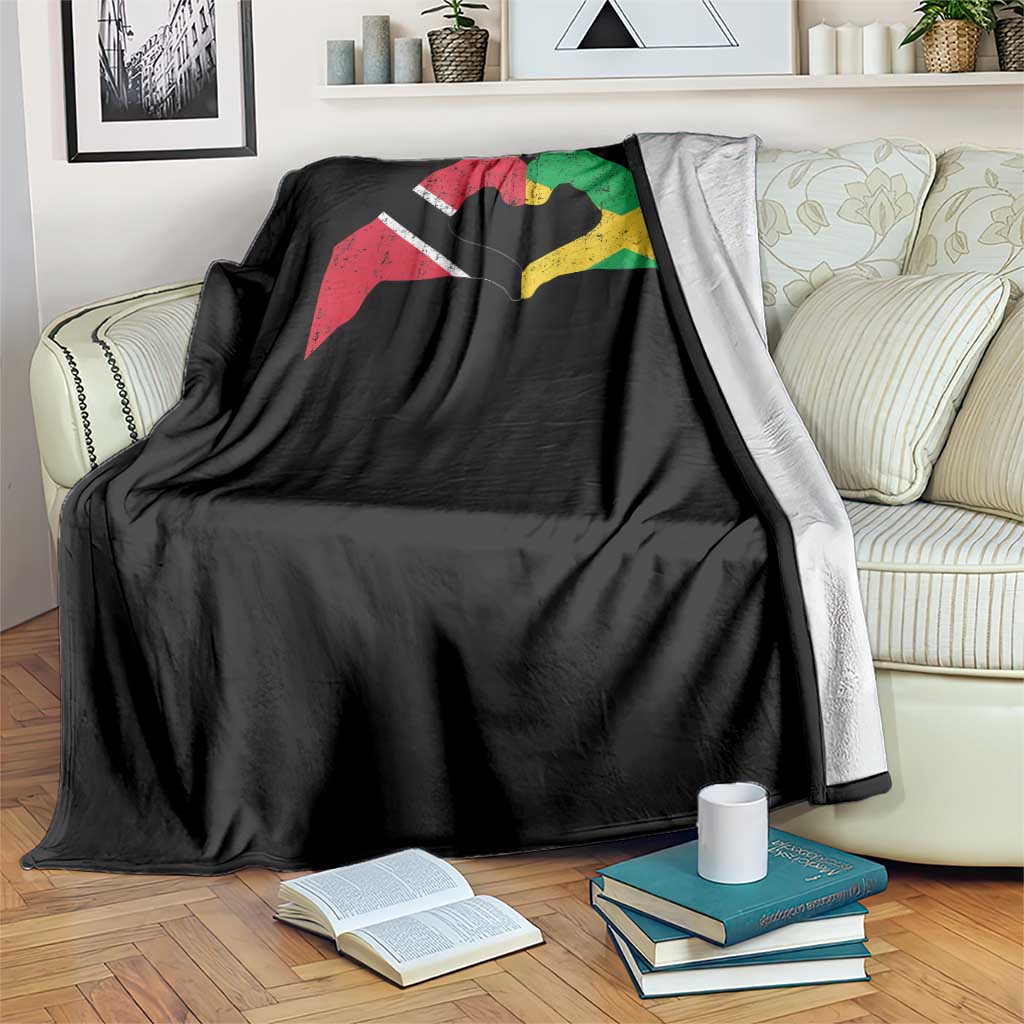 Trinidad and Tobago Jamaican Throw Blanket Two Flags One Heart