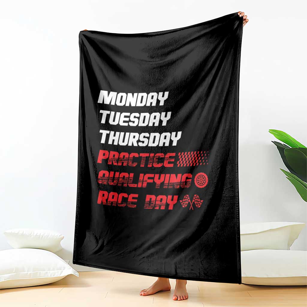 Monday Tuesday Thursday Practice Qualifying Race Day Throw Blanket - Wonder Print Shop
