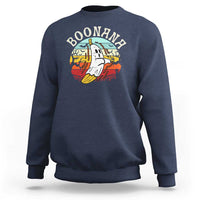 Navy sweatshirt with ghost-banana Halloween graphic, crew neck and long sleeves