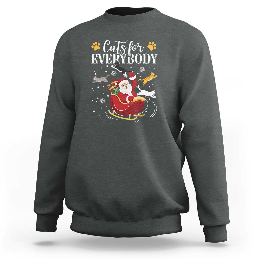 Dark heather gray sweatshirt with cat-and-Santa graphic, crewneck and long sleeves